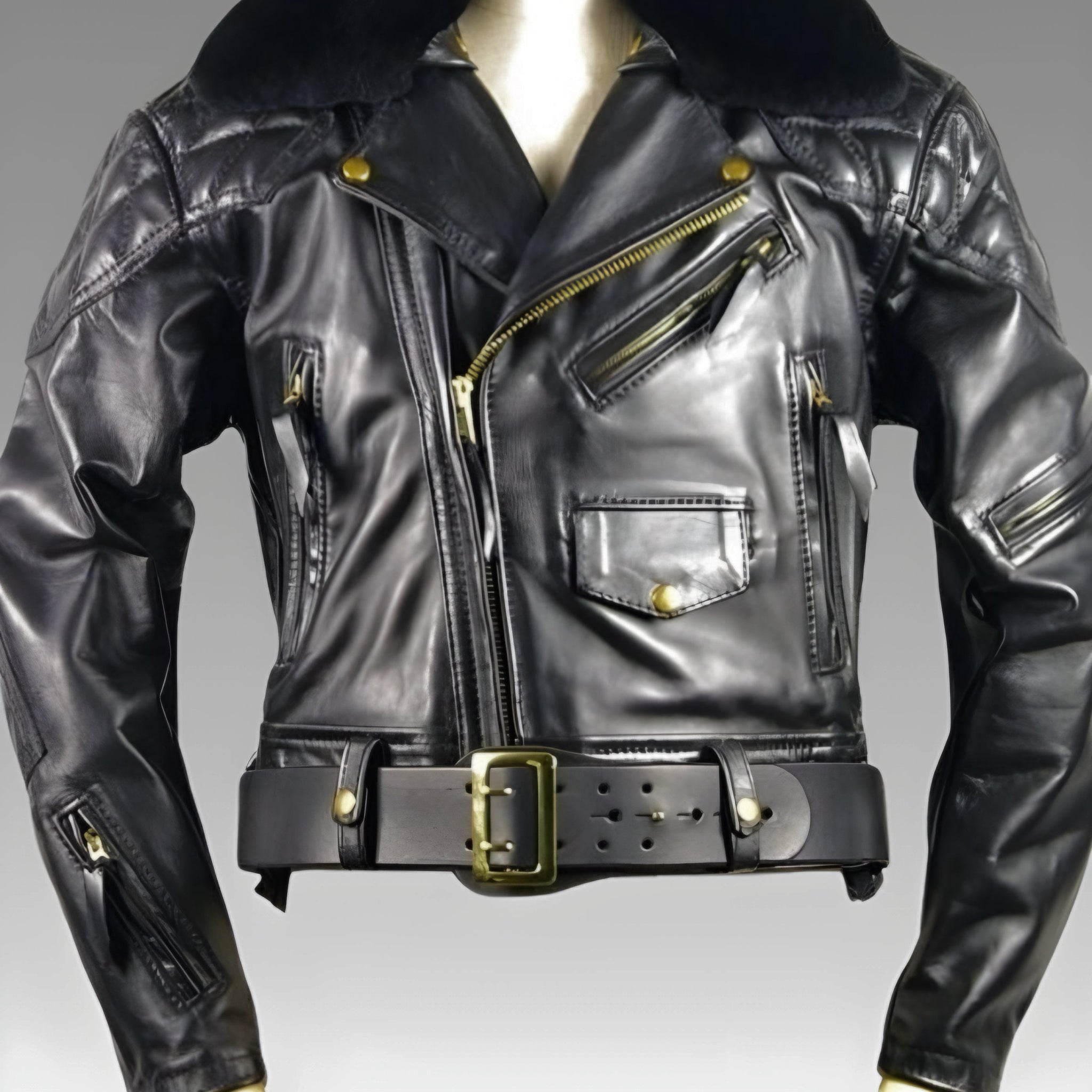 Gay Leather Uniform Jacket with Padded Back Panel for sale