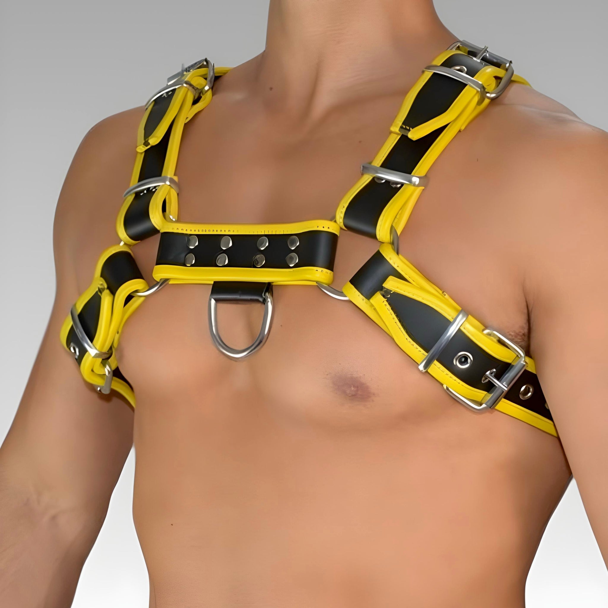 Leather Bulldog Chest Harness - Yellow Trim for sale