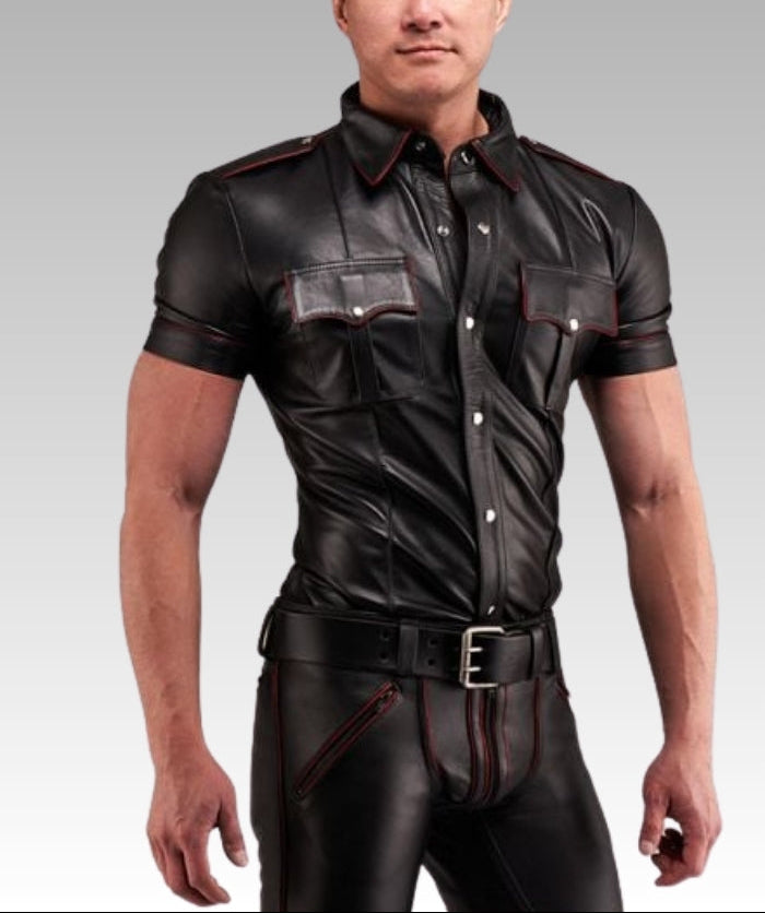 Leather Uniform Shirt Red Piping for sale