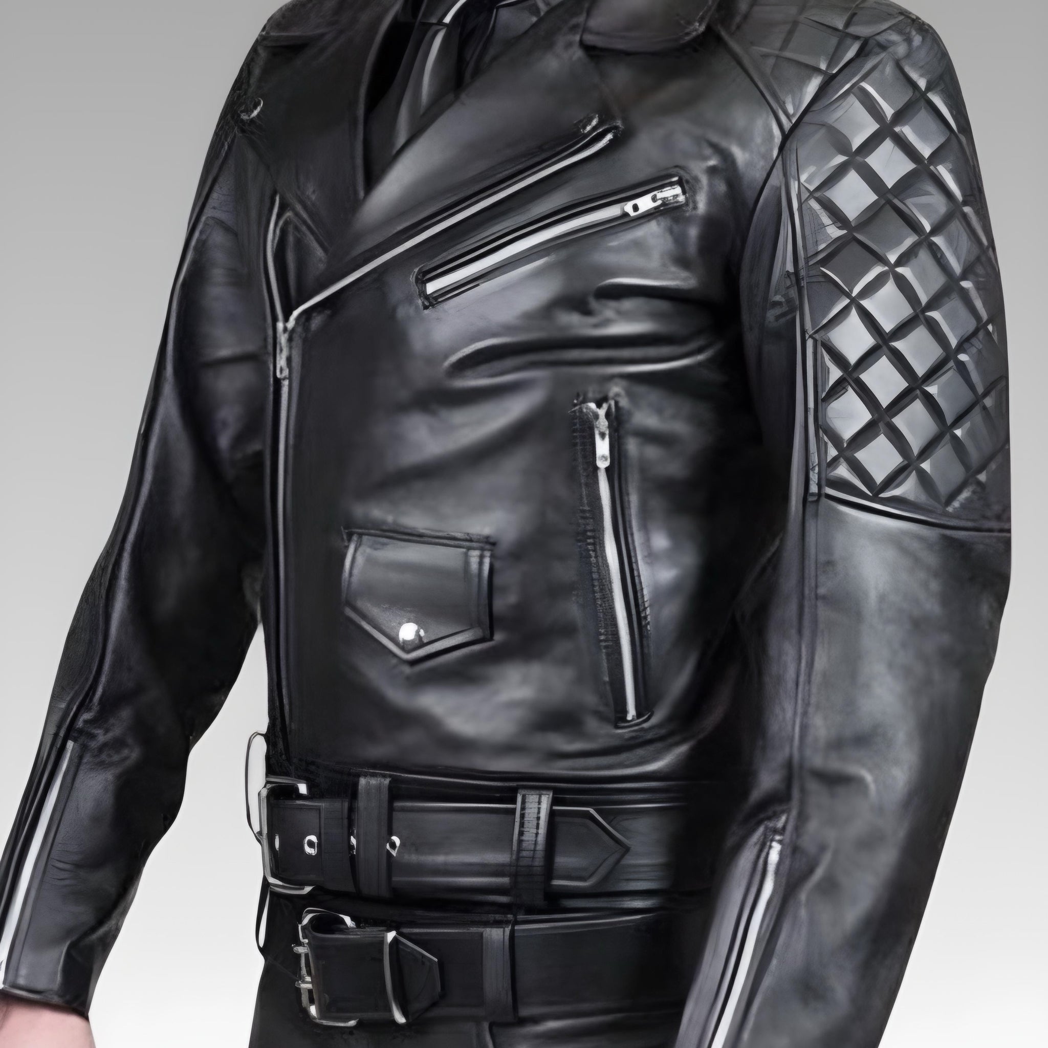 Men’s Black Real Leather Moto Jacket for sale