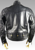 Black leather jacket with gold buttons for sale